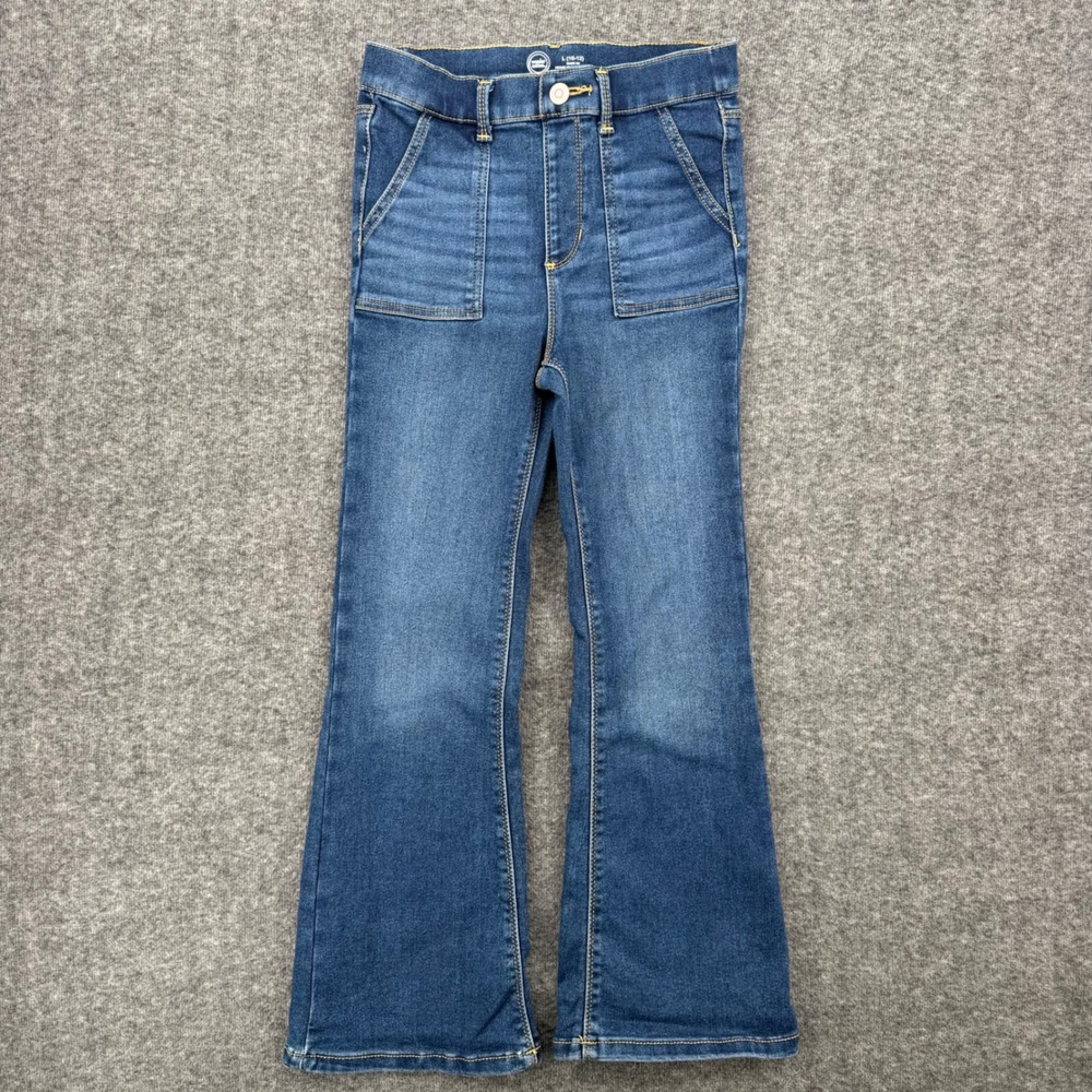 Wonder Nation Girls Blue Flare Jeans High Rise Patch Pocket Denim Size L 10-12